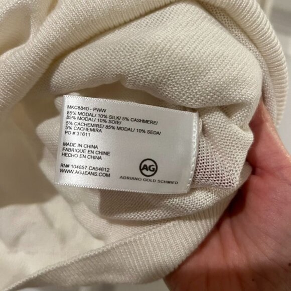 AG Adriano Goldschmied Silk Cashmere Blend V-Neck Sweater Neck Bow Tie Size Smal - Picture 5 of 5